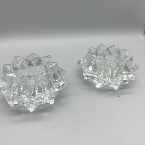 Indian Glass Co Crystal diamond point clear glass tealight candleholders - Picture 4 of 5